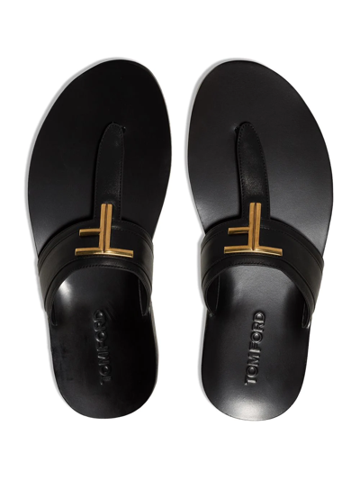 Shop Tom Ford T-logo Thong-strap Flip Flops In Black