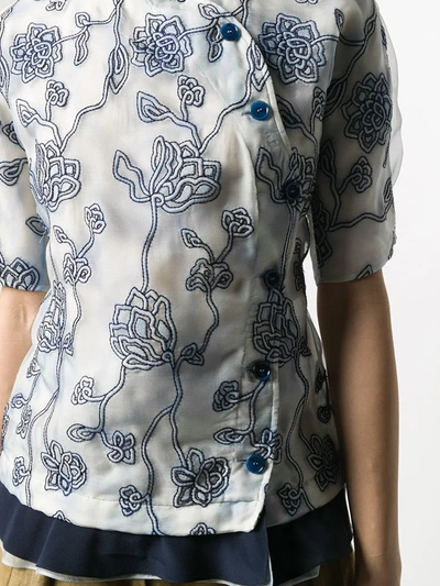 Shop Chloé Organza Flower Embroidered Blouse In Grey