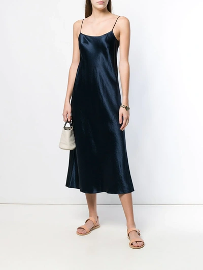 Vince Satin Midi Slipdress In Blue