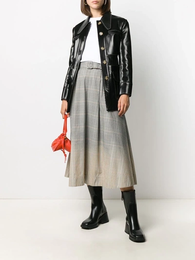 Shop Msgm Faded Check Midi Skirt In Black