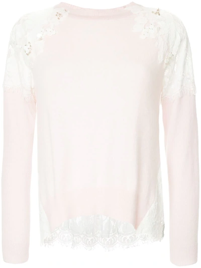 Shop Onefifteen Floral Lace Patch Sweater In Pink