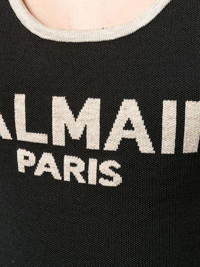 Shop Balmain Logo Knitted Bodysuit In Black
