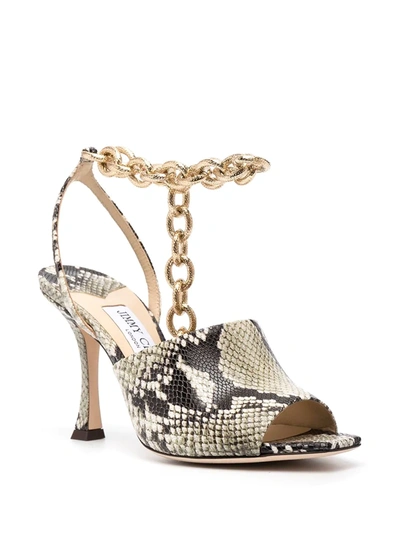 Shop Jimmy Choo Chain-link Snake Print Sandals In Brown