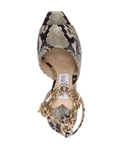 Shop Jimmy Choo Chain-link Snake Print Sandals In Brown