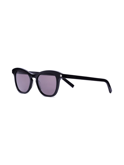 Shop Saint Laurent Havana Round Lens Sunglasses In Black