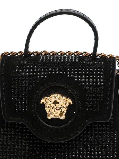 Shop Versace La Medusa Crystal-embellished Mini Bag In Black