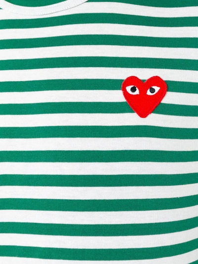 Shop Comme Des Garçons Play Striped Heart Embellished Top In Green