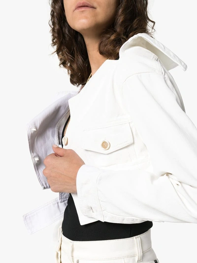 Shop Marni Deconstructed Asymmetric Cropped Denim Jacket In White