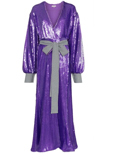 Shop Natasha Zinko Sequin Embellished Maxi Robe Dress In Purple