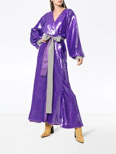 Shop Natasha Zinko Sequin Embellished Maxi Robe Dress In Purple