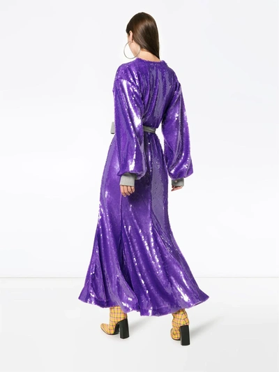 Shop Natasha Zinko Sequin Embellished Maxi Robe Dress In Purple