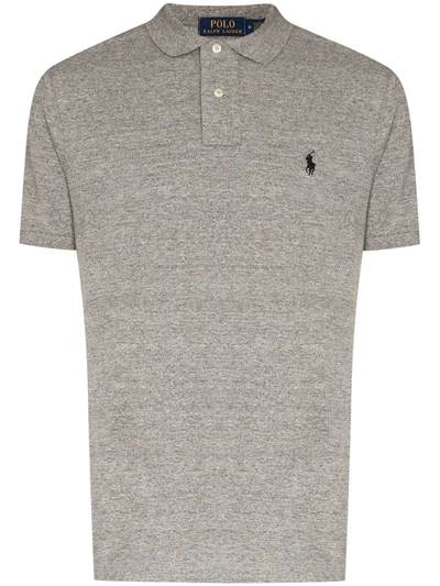 Shop Polo Ralph Lauren Embroidered Logo Polo Shirt In Grey