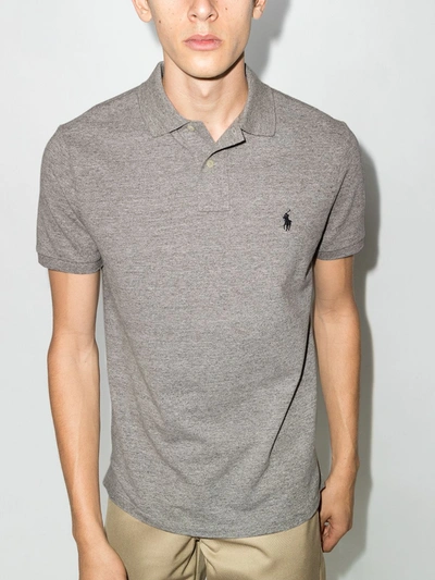 Shop Polo Ralph Lauren Embroidered Logo Polo Shirt In Grey