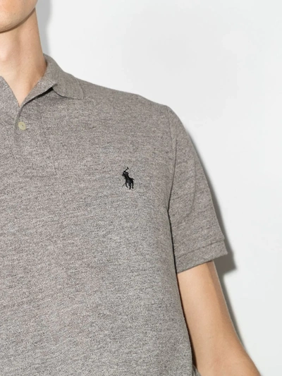 Shop Polo Ralph Lauren Embroidered Logo Polo Shirt In Grey