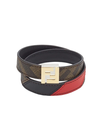Shop Fendi Ff Motif Wrap-around Bracelet In Brown