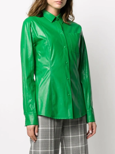 Shop Msgm Faux Leather Shirt In Green