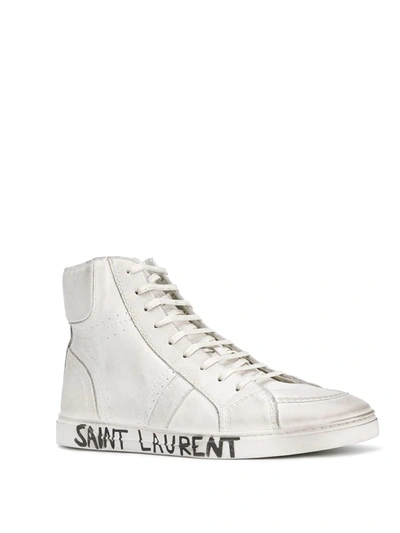 Saint Laurent Joe Leather Mid Top Sneakers In White | ModeSens