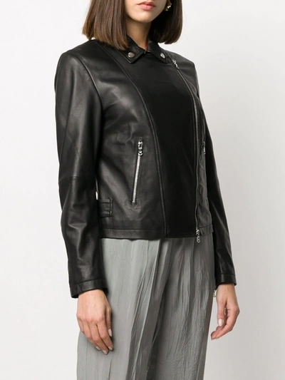 Emporio Armani Long-sleeved Zipped Biker Jacket In Black
