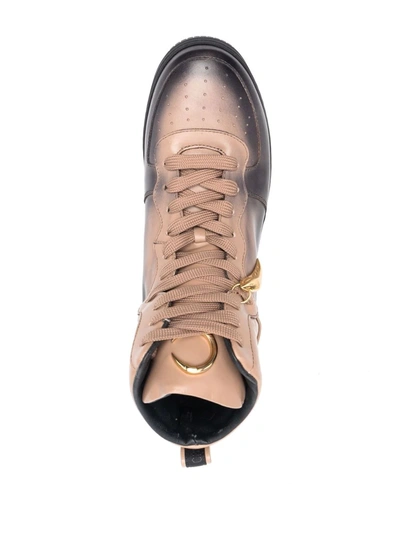 Shop Roberto Cavalli High-top Lace-up Sneakers In Nude