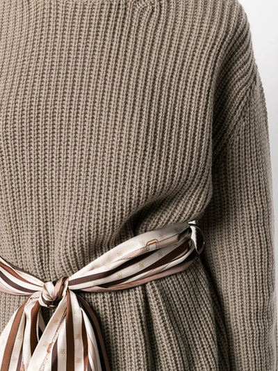 Shop Fendi Belted Roll-neck Cashmere Jumper In Neutrals