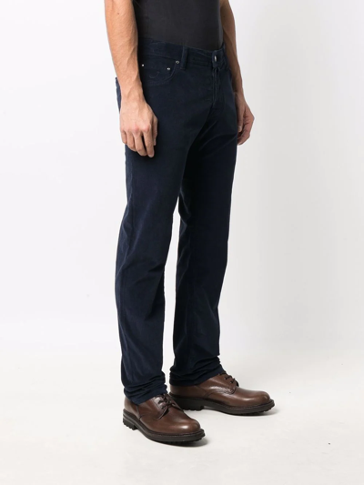 Shop Jacob Cohen Handkerchief-detail Corduroy Straight Trousers In Blau