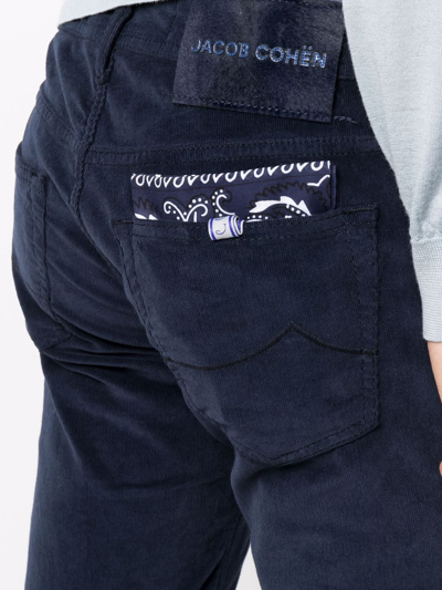 Shop Jacob Cohen Handkerchief-detail Corduroy Straight Trousers In Blau