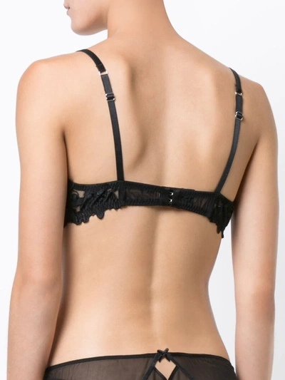 Fleur Du Mal Black Lily Embroidery Plunge Demi Bra In 0100 Black