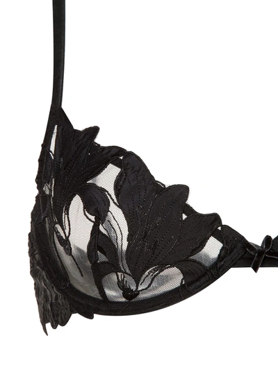 Fleur Du Mal Black Lily Embroidery Plunge Demi Bra In 0100 Black
