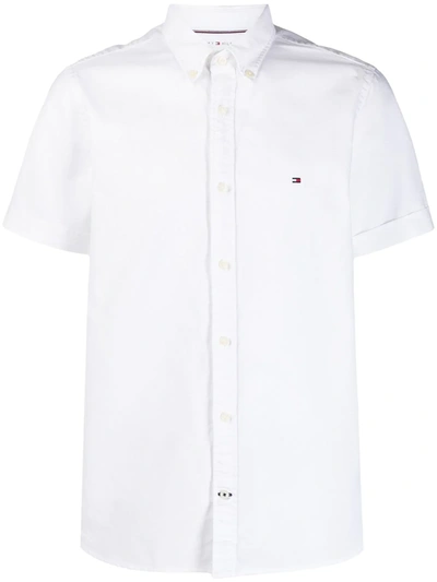 Shop Tommy Hilfiger Logo-embroidered Short-sleeved Shirt In White