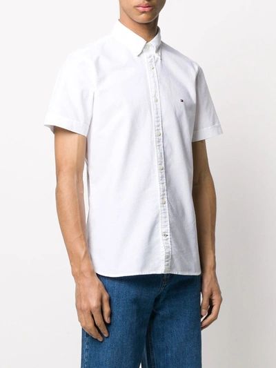 Shop Tommy Hilfiger Logo-embroidered Short-sleeved Shirt In White