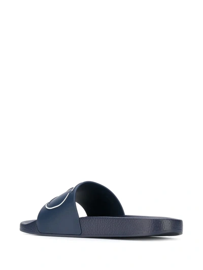 Shop Valentino Logo Pool Slides In Blue