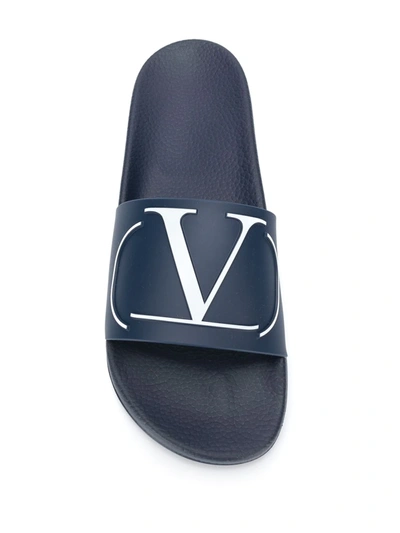 Shop Valentino Logo Pool Slides In Blue
