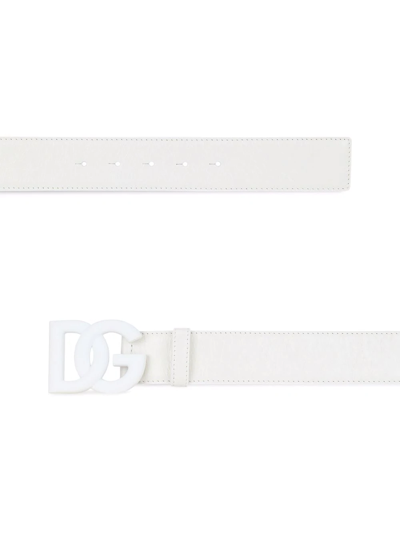 Shop Dolce & Gabbana Logo Buckle Belt In White