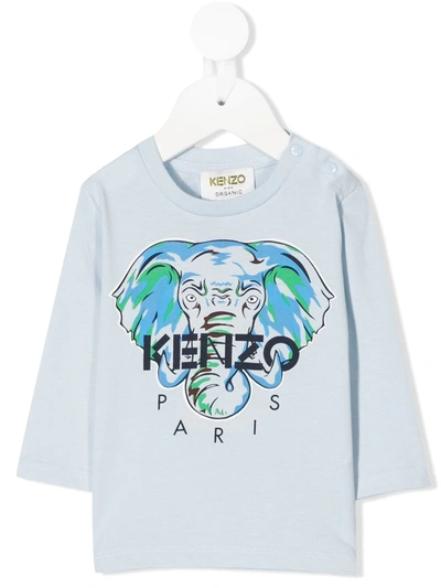 Shop Kenzo Elephant Print Logo Top In Blue