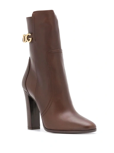 Shop Dolce & Gabbana Logo-plaque 110mm Calf-length Boots In Brown