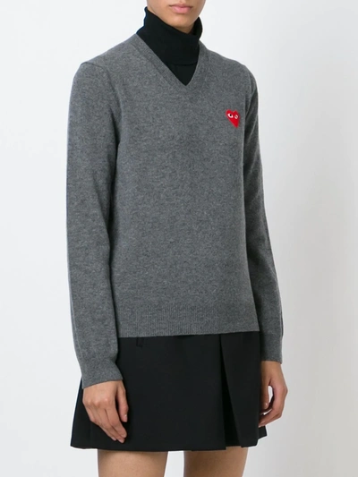 Shop Comme Des Garçons Play Embroidered Heart Sweater In Grey