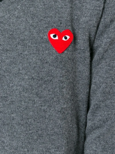 Shop Comme Des Garçons Play Embroidered Heart Sweater In Grey