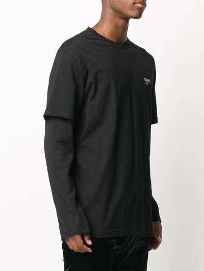 C2h4 Double Layer Long-sleeve Cotton T-shirt In Black