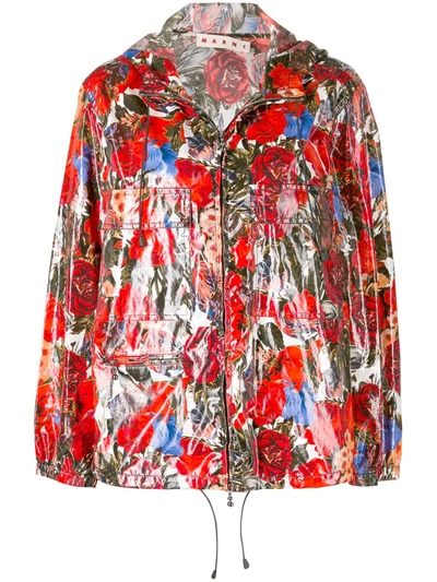 Shop Marni Floral Zipped Jacket In Red