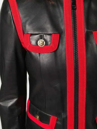 Shop Gucci Leather Bon Ton Jacket In Black