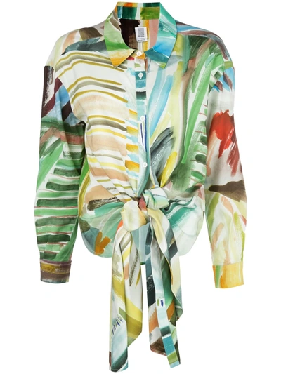 Shop Rosie Assoulin Watercolour Print Knotted Blouse In Multicolour