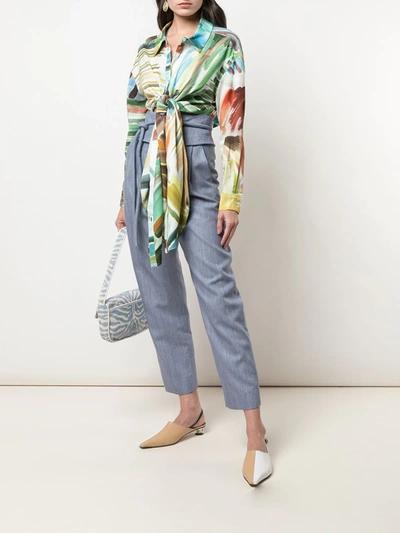 Shop Rosie Assoulin Watercolour Print Knotted Blouse In Multicolour
