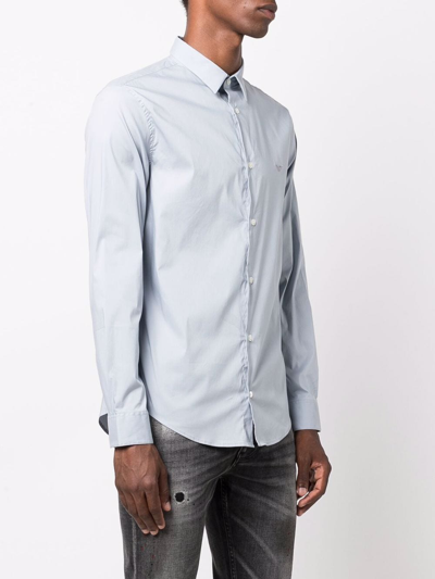 Emporio Armani Logo Cotton Shirt With Button Cuffs In Blau