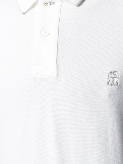 Shop Brunello Cucinelli Logo Embroidered Polo Shirt In White