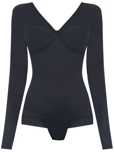 Shop Amir Slama Long Sleeved Bodysuit In Black