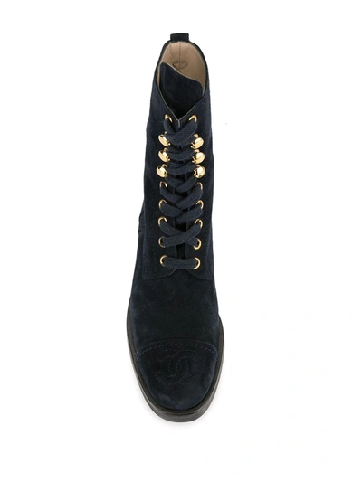 Pre-owned Chanel 1990s Lace-up Boots In Blue