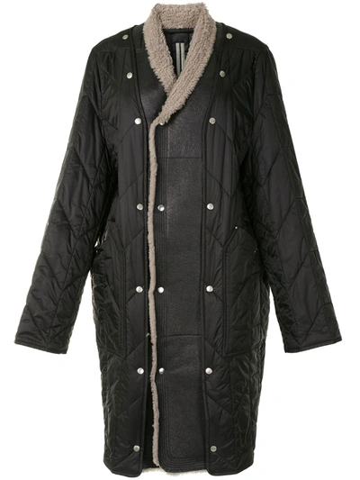 Shop Rick Owens Shearling-trimmed Quilted Coat In Black