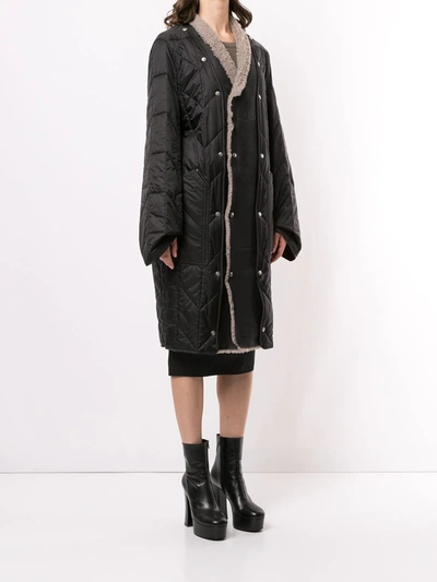 Shop Rick Owens Shearling-trimmed Quilted Coat In Black