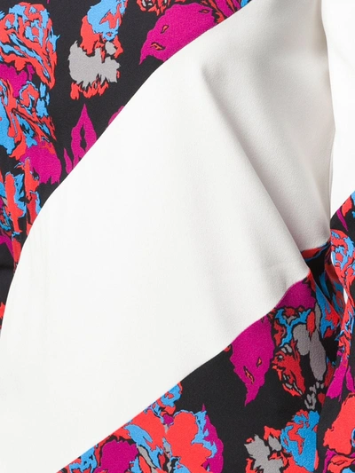 Givenchy Floral Asymmetric-striped Long-sleeve Midi Dress In Black