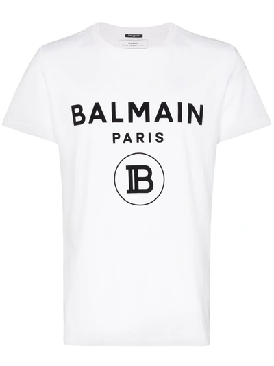 Shop Balmain Flocked Logo-print T-shirt In White